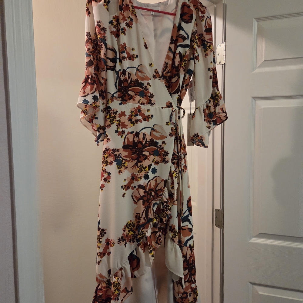 June & Hudson Asymmetrical Floral Dress - White and Red